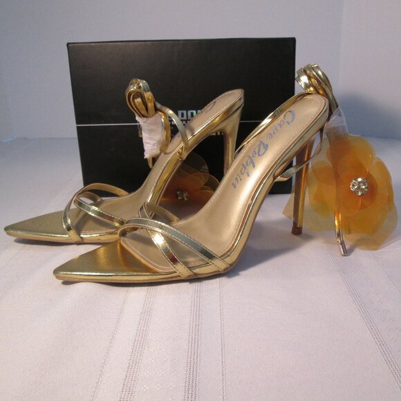 Cape Robbin Ahloaa Floral Strappy Heels Gold Sz 8.5 NIB - Picture 4 of 8